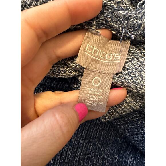 Chicos Blue Patchworks Long Sleeves Fringe Open Front Cardigan size 0 - S - Picture 3 of 12